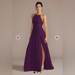Chiffon high neck A-line bridesmaid dress